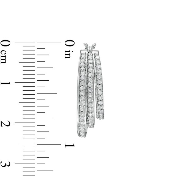 Previously Owned - 1 CT. T.w. Diamond Graduated Split Triple Row Hoop Earrings in 10K White Gold