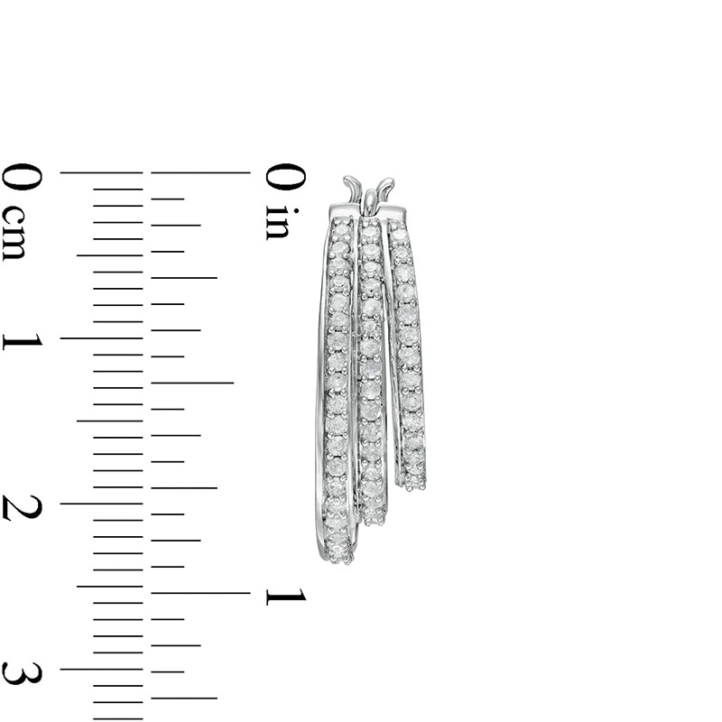 Main Image 3 of Previously Owned - 1 CT. T.W. Diamond Graduated Split Triple Row Hoop Earrings in 10K White Gold