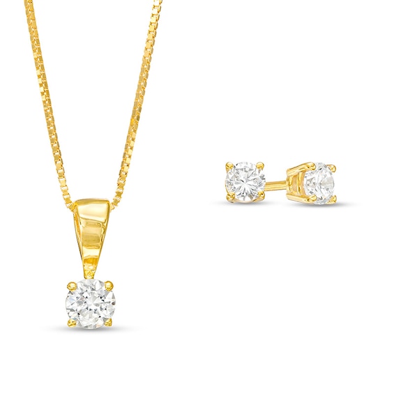 Previously Owned - 1/2 CT. T.w. Diamond Solitaire Pendant and Stud Earrings Set in 10K Gold