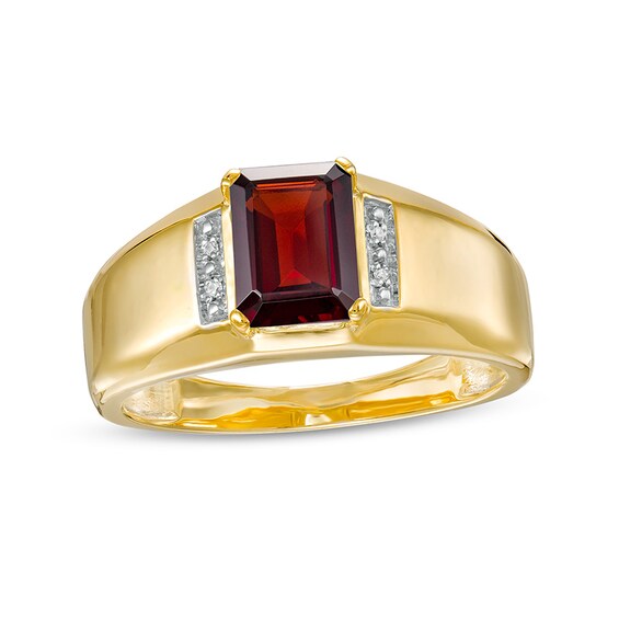 Previously Owned - Emerald-Cut Garnet and Diamond Accent Collar Ring in 10K Gold
