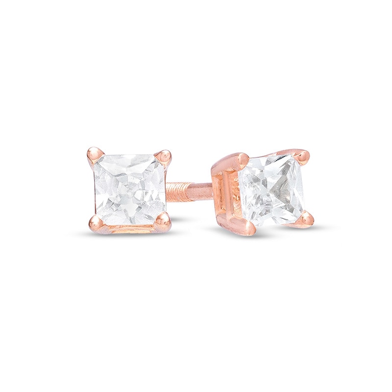 Main Image 1 of Previously Owned - 1/4 CT. T.W. Princess-Cut Diamond Stud Earrings in 14K Rose Gold