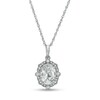 Thumbnail Image 1 of Previously Owned - Oval White Lab-Created Sapphire and 1/10 CT. T.W. Diamond Ornate Frame Pendant in 10K White Gold