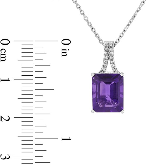 Previously Owned - Cushion-Cut Faceted Amethyst and 1/20 CT. T.w. Diamond Split Bail Drop Pendant in 10K White Gold