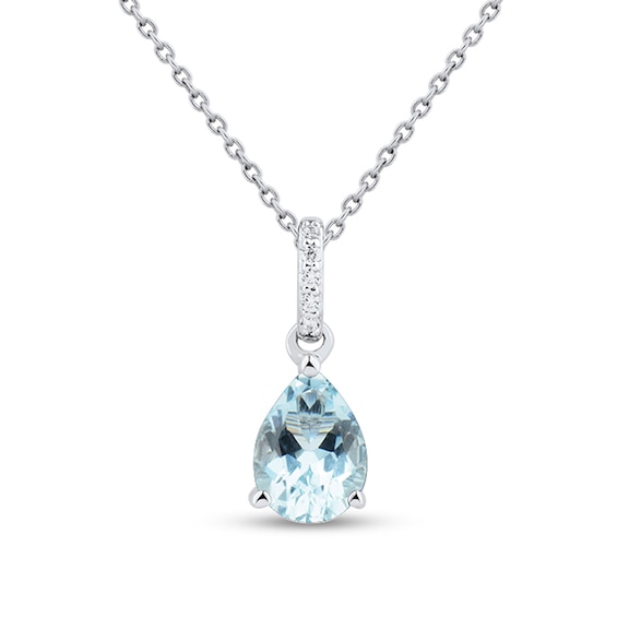 Previously Owned - Pear-Shaped Faceted Aquamarine and Diamond Accent Drop Pendant in 10K White Gold
