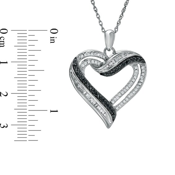 Previously Owned - 1/2 CT. T.w. Black and White Diamond Heart Pendant in Sterling Silver