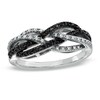 Thumbnail Image 1 of Previously Owned - 1/4 CT. T.W.  Black and White Diamond Twine Ring in 10K White Gold