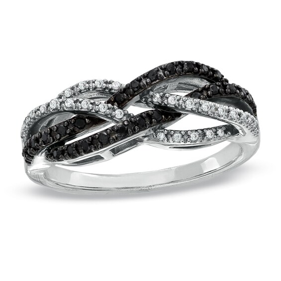 Previously Owned - 1/4 CT. T.w. Black and White Diamond Twine Ring in 10K White Gold