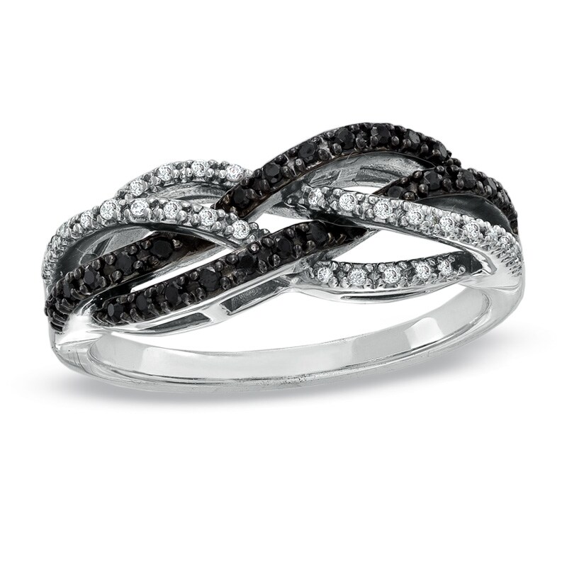 Main Image 1 of Previously Owned - 1/4 CT. T.W.  Black and White Diamond Twine Ring in 10K White Gold