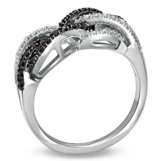Previously Owned - 1/4 CT. T.w. Black and White Diamond Twine Ring in 10K White Gold