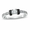 Thumbnail Image 1 of Previously Owned - 1/4 CT. T.W.  Black and White Diamond Station Engagement Ring in 10K White Gold