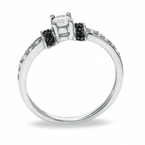 Previously Owned - 1/4 CT. T.w. Black and White Diamond Station Engagement Ring in 10K White Gold