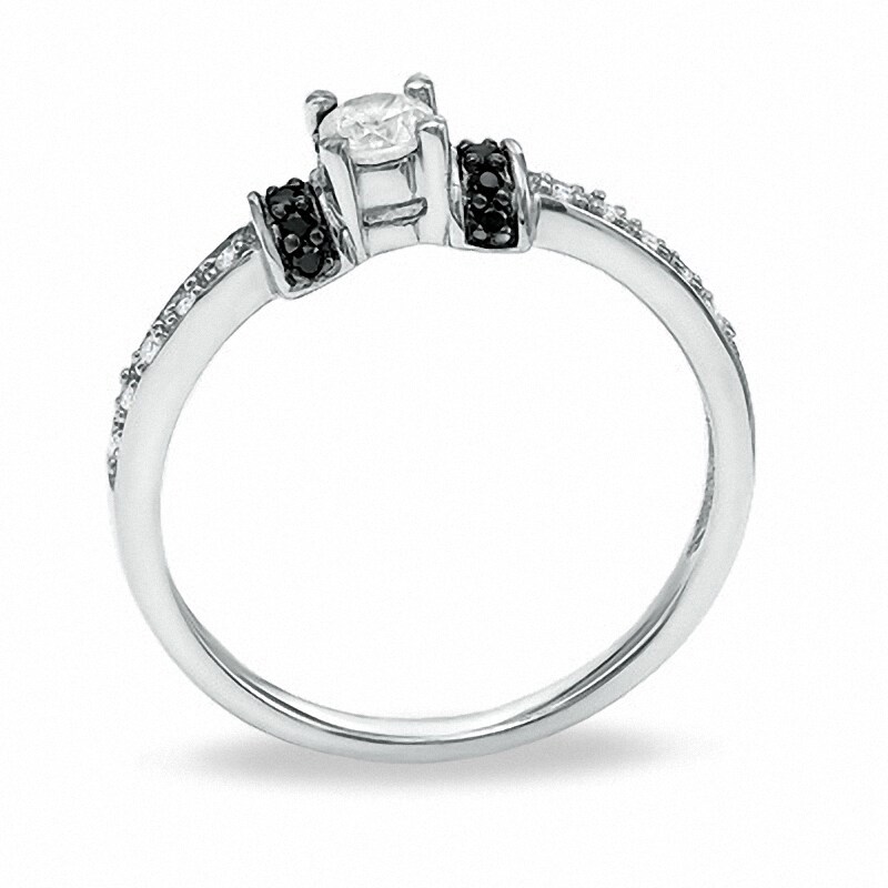 Main Image 2 of Previously Owned - 1/4 CT. T.W.  Black and White Diamond Station Engagement Ring in 10K White Gold