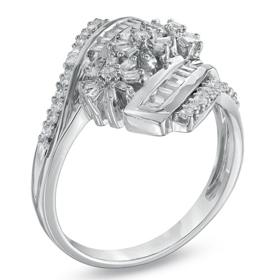 Previously Owned - 1/2 CT. T.w. Composite Diamond Flower Ring in 10K White Gold