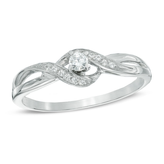 Previously Owned - 1/10 CT. T.w. Diamond Ribbon Bypass Promise Ring in 10K White Gold
