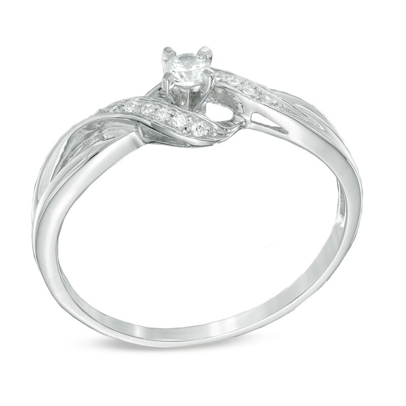 Main Image 2 of Previously Owned - 1/10 CT. T.W. Diamond Ribbon Bypass Promise Ring in 10K White Gold