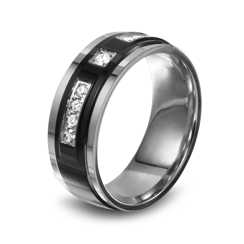Main Image 2 of Previously Owned - 1/4 CT. T.W. Diamond Two-Tone Stainless Steel Wedding Band