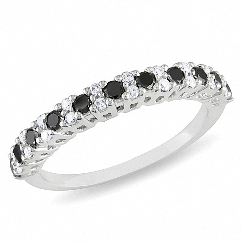 Main Image 1 of Previously Owned - 1/2 CT. T.W.  Black and White Diamond Band in 10K White Gold