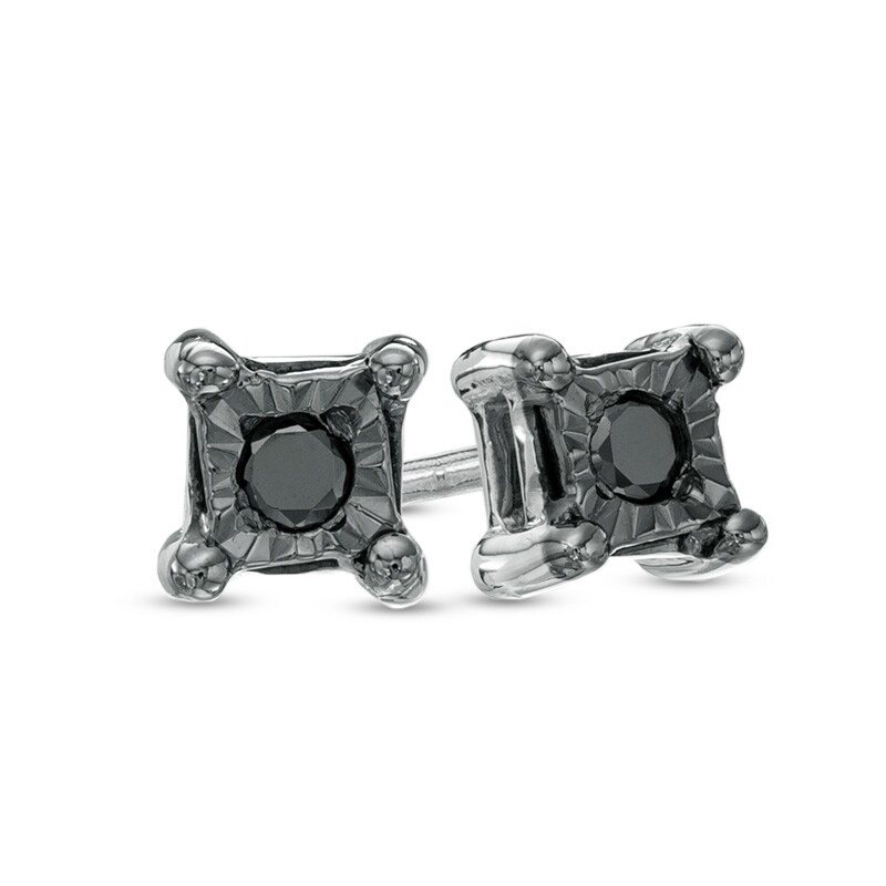 Main Image 1 of Previously Owned - Black Diamond Accent Square Stud Earrings in Sterling Silver