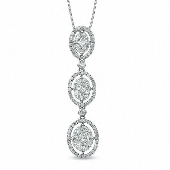 Previously Owned - 1 CT. T.w. Diamond Oval Triple Drop Pendant in 14K White Gold