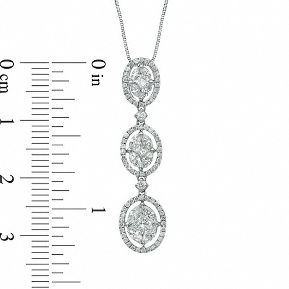 Previously Owned - 1 CT. T.w. Diamond Oval Triple Drop Pendant in 14K White Gold
