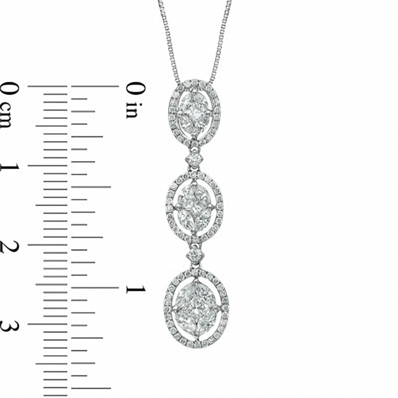 Main Image 2 of Previously Owned - 1 CT. T.W. Diamond Oval Triple Drop Pendant in 14K White Gold