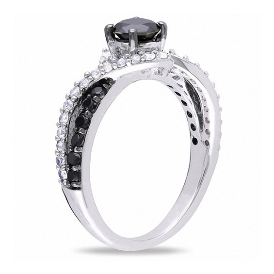 Previously Owned - 3/4 CT. T.w. Black Diamond and Lab-Created White Sapphire Swirl Ring in Sterling Silver