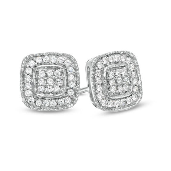 Previously Owned - 1/5 CT. T.w. Diamond Cluster Cushion-Style Frame Stud Earrings in Sterling Silver