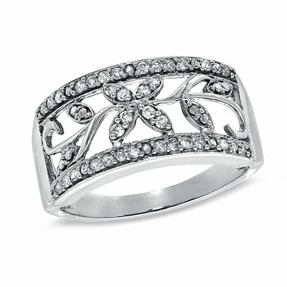 Previously Owned - 1/4 CT. T.w. Diamond Filigree Band in 10K White Gold
