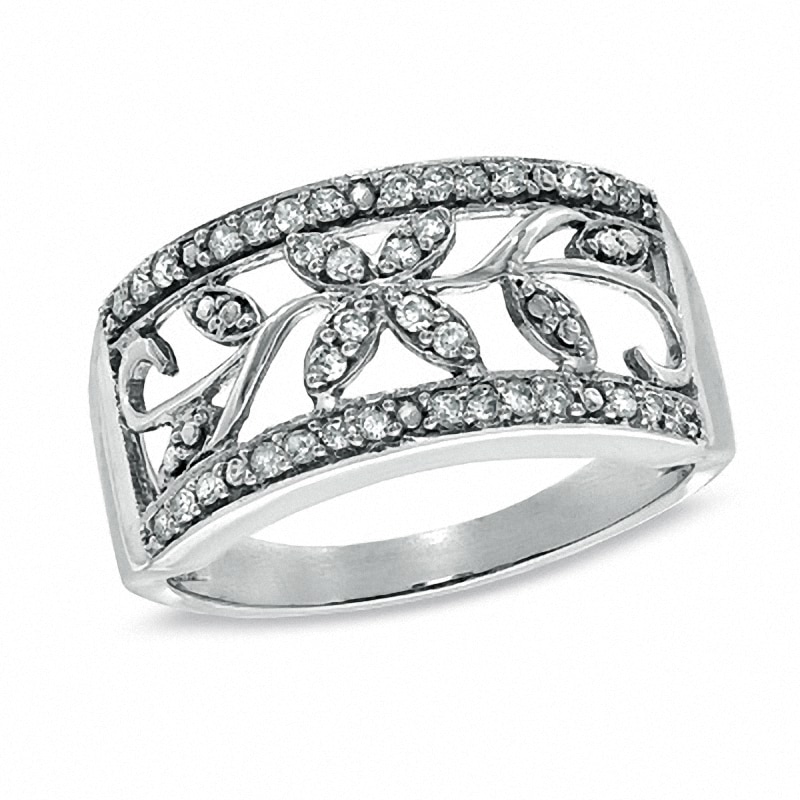 Main Image 1 of Previously Owned - 1/4 CT. T.W. Diamond Filigree Band in 10K White Gold