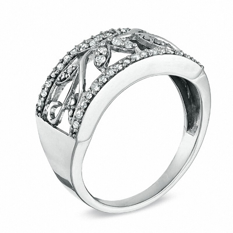 Main Image 2 of Previously Owned - 1/4 CT. T.W. Diamond Filigree Band in 10K White Gold