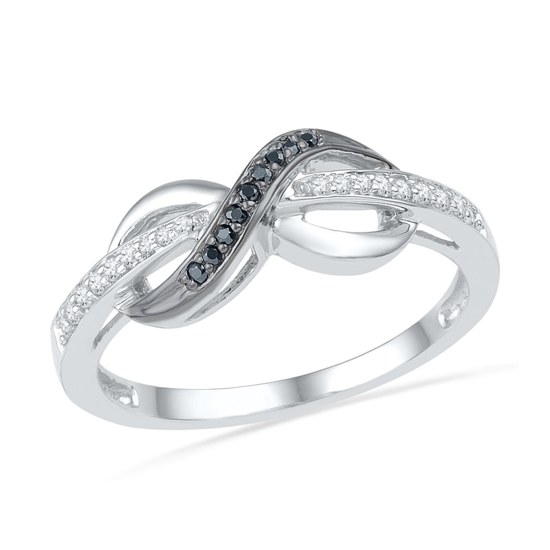 Main Image 1 of Previously Owned - 1/8 CT. T.W.  Black and White Diamond Infinity Ring in 10K White Gold