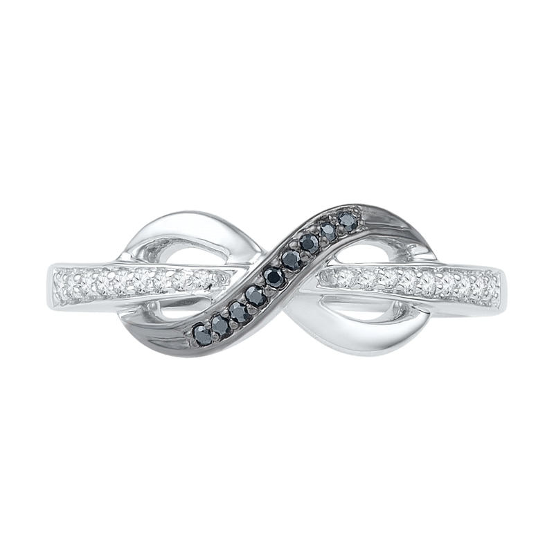 Main Image 2 of Previously Owned - 1/8 CT. T.W.  Black and White Diamond Infinity Ring in 10K White Gold