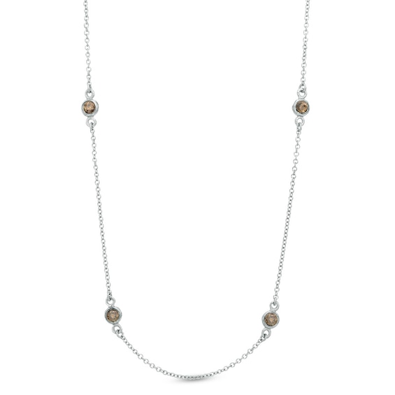 Previously Owned - 1 CT. T.w. Champagne Diamond Station Necklace in Sterling Silver
