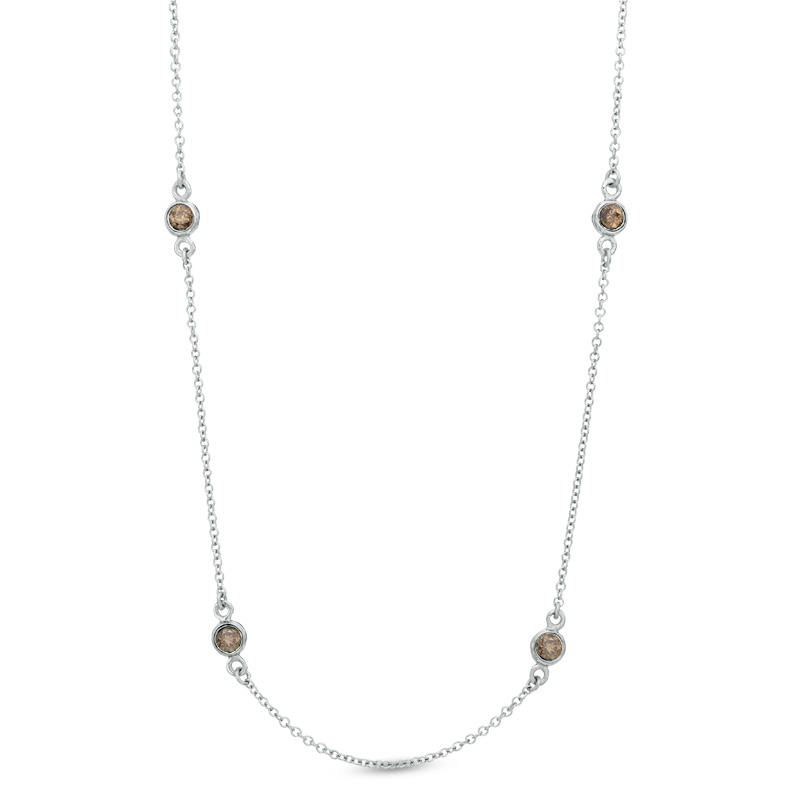 Main Image 1 of Previously Owned - 1 CT. T.W. Champagne Diamond Station Necklace in Sterling Silver