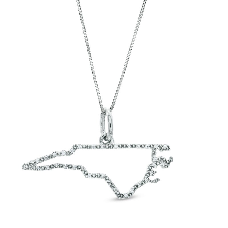 Main Image 1 of Previously Owned - Diamond Accent State of North Carolina Outline Pendant in Sterling Silver