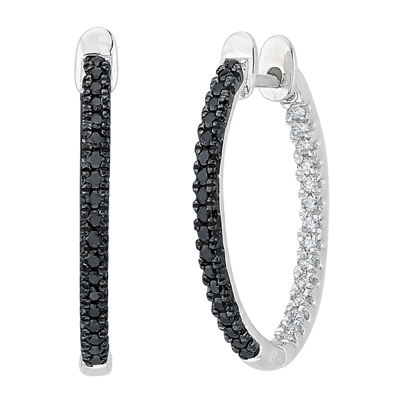Main Image 1 of Previously Owned - 1/3 CT. T.W. Black and White Diamond Inside-Out Hoop Earrings in 10K White Gold