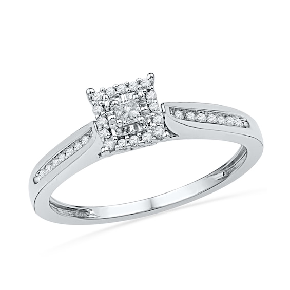 Previously Owned - 1/5 CT. T.w. Princess-Cut Diamond Square Frame Promise Ring in 10K White Gold