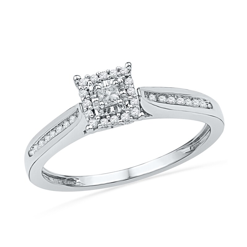 Main Image 1 of Previously Owned - 1/5 CT. T.W. Princess-Cut Diamond Square Frame Promise Ring in 10K White Gold