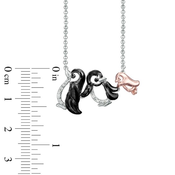 Previously Owned - Diamond Accent Penguin Family Necklace in Sterling Silver and 18K Rose Gold Plate - 16"
