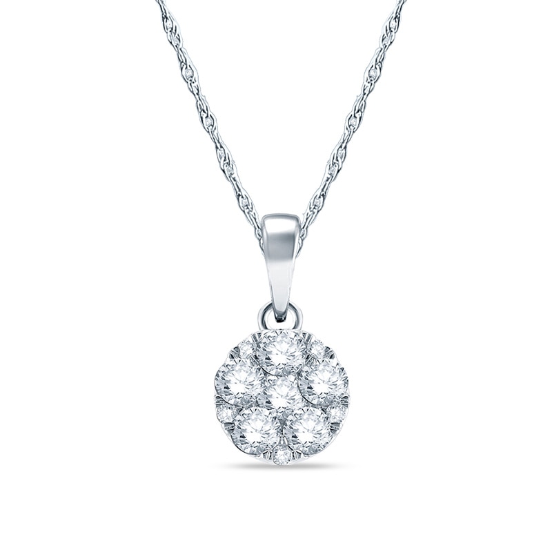 Main Image 1 of Previously Owned - 1/4 CT. T.W. Diamond Cluster Pendant in 10K White Gold