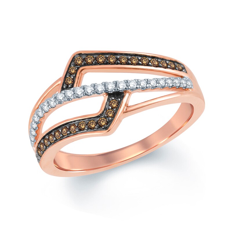 Main Image 1 of Previously Owned - 1/3 CT. T.W. Champagne and White Diamond Geometric Ring in 10K Rose Gold