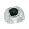 Thumbnail Image 1 of Previously Owned - 9.0mm Cushion-Cut Black Onyx and 1/4 CT. T.W. Diamond Comfort Fit Ring in Sterling Silver