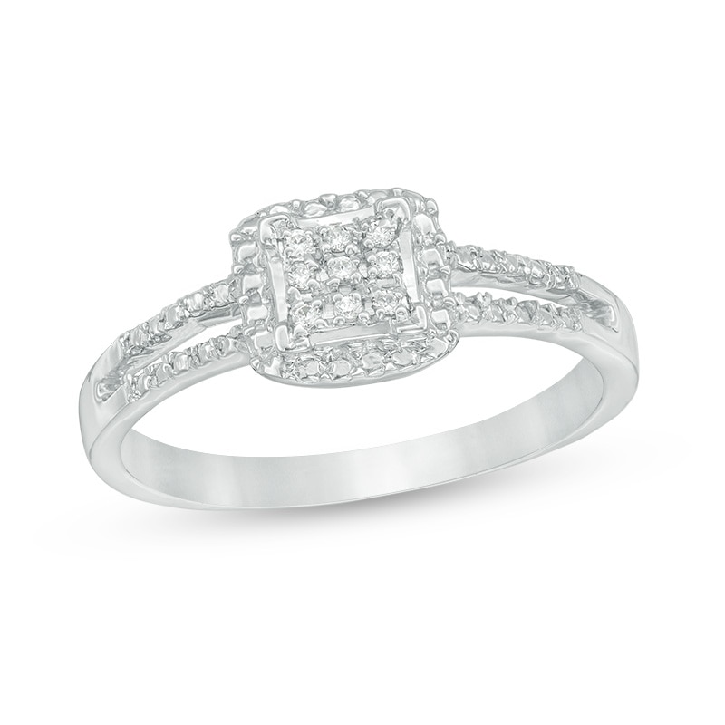 Main Image 1 of Previously Owned - Composite Diamond Accent Square Promise Ring in 10K White Gold