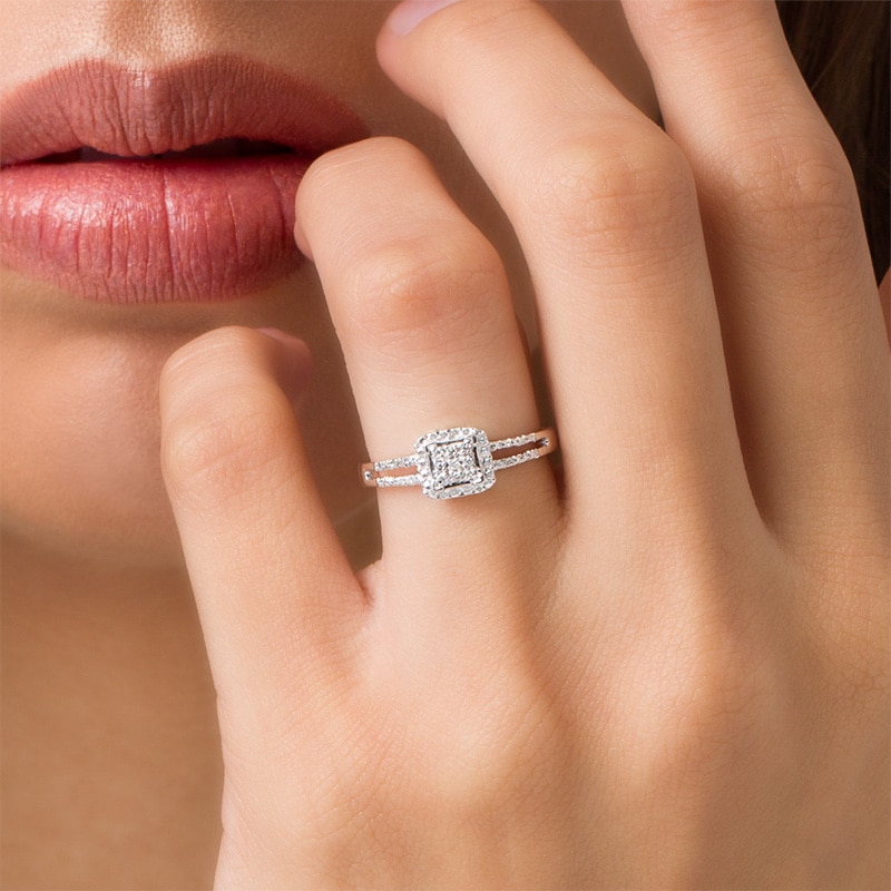 Main Image 3 of Previously Owned - Composite Diamond Accent Square Promise Ring in 10K White Gold