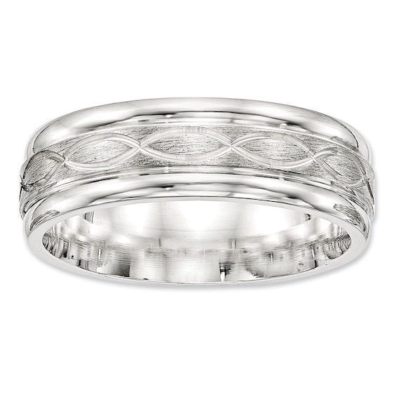 Previously Owned - 7.0mm Infinity Stripe Brushed Wedding Band in Sterling Silver