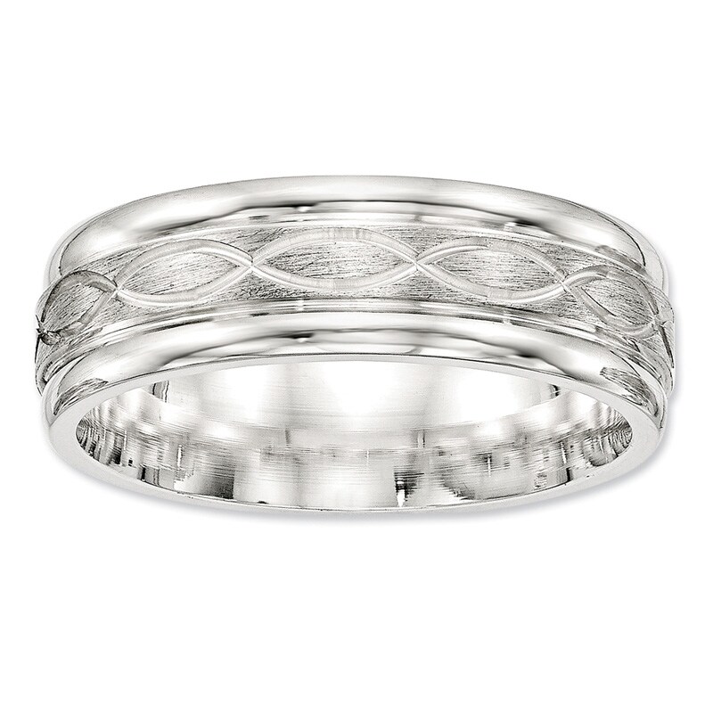 Main Image 1 of Previously Owned - 7.0mm Infinity Stripe Brushed Wedding Band in Sterling Silver