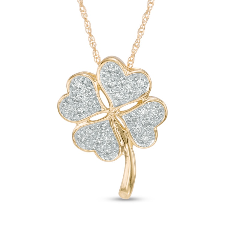 Main Image 1 of Previously Owned - 1/15 CT. T.W. Diamond Heart-Shaped Clover Pendant in 10K Gold