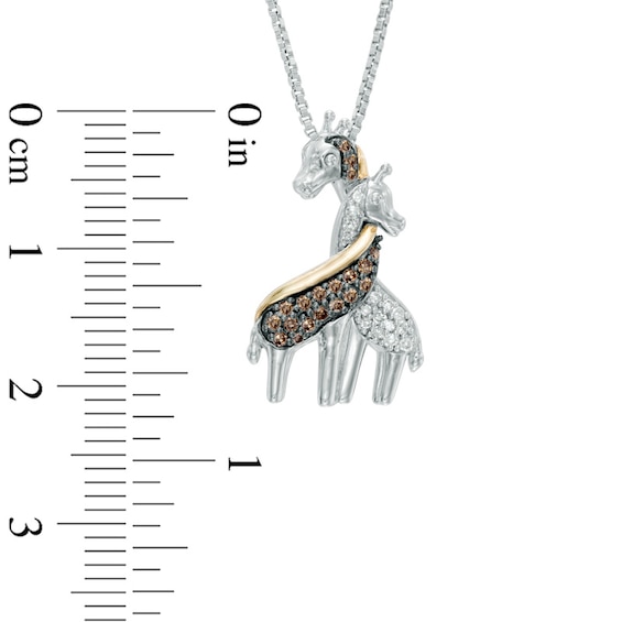 Previously Owned - 1/6 CT. T.w. Champagne and White Diamond Loving Giraffe Pendant in Sterling Silver and 14K Gold