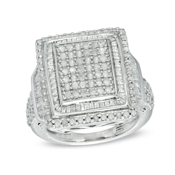 Previously Owned - 1-1/2 CT. T.w. Diamond Cluster Double Square Frame Ring in Sterling Silver