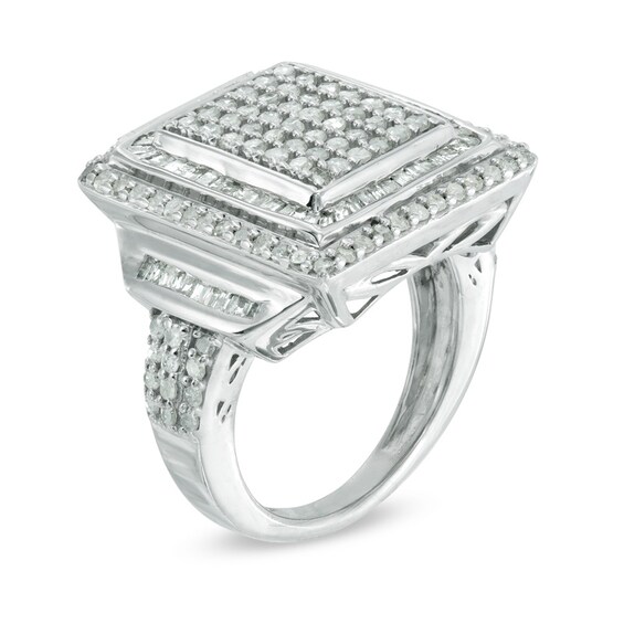 Previously Owned - 1-1/2 CT. T.w. Diamond Cluster Double Square Frame Ring in Sterling Silver